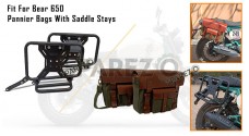 For Royal Enfield Bear 650 Canvas and Leather Pannier Bags Olive With Saddle Stays - SPAREZO